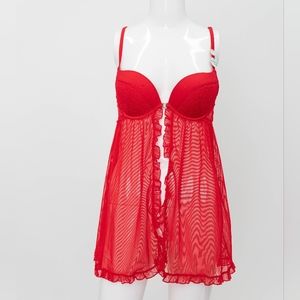 Red Cami open on front with built-in push-up bra